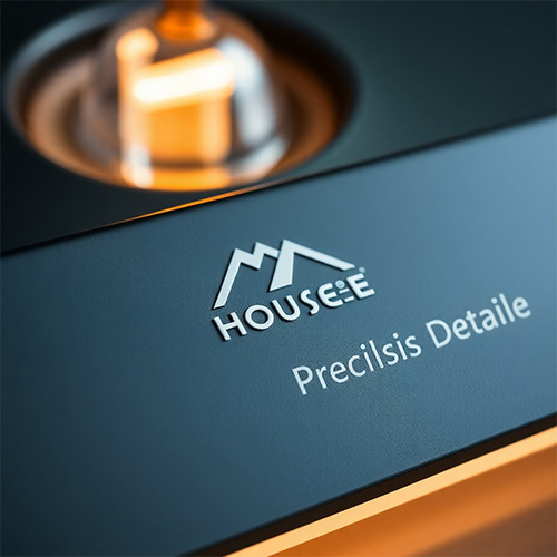 Stylized image: A close-up shot of a Mount House product with its logo prominently displayed, highlighting precision details and seamless integration.  Use a clean and modern aesthetic. Focus on high-quality lighting to emphasize the product's textures and quality