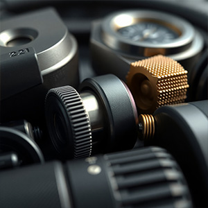 Photorealistic image:  A close-up shot of multiple products showcasing their texture and detailing. Emphasize quality materials and precision engineering