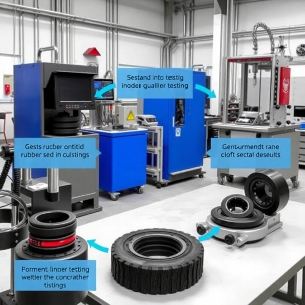 Image depicting the thorough quality testing process conducted on rubber auto parts at our facility, showcasing various testing equipment and methods.