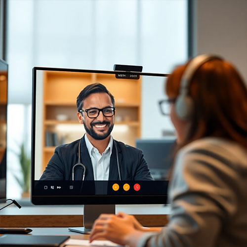A friendly technical expert providing assistance to a customer via video call. The expert should be knowledgeable and helpful, providing clear and concise explanations. Lighting should be soft and inviting, creating a sense of trust and confidence.