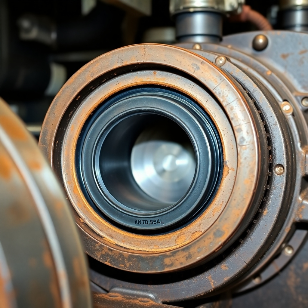 Image of a heavy-duty industrial machine with a key rubber component highlighted, possibly a seal or gasket, functioning flawlessly under stress. Focus on realism and texture.